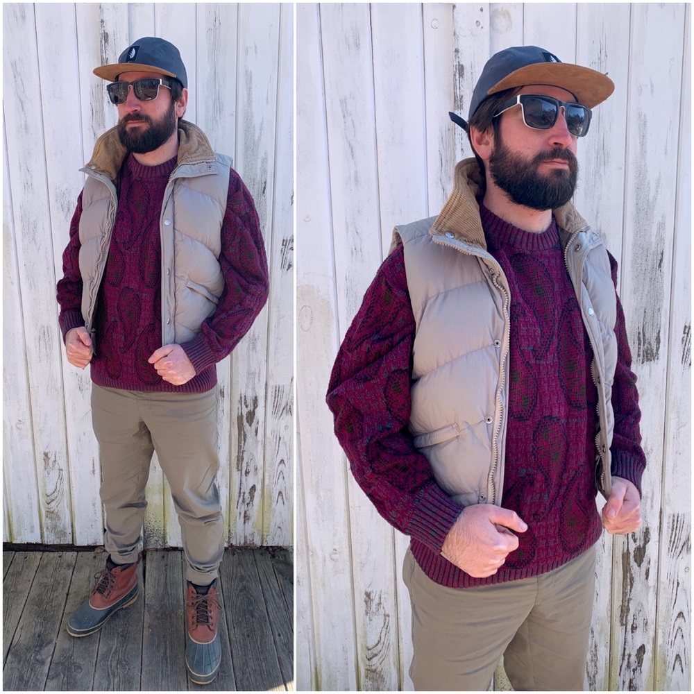 Vintage Outdoor Corduroy Collar Zip Up Puffer Vest